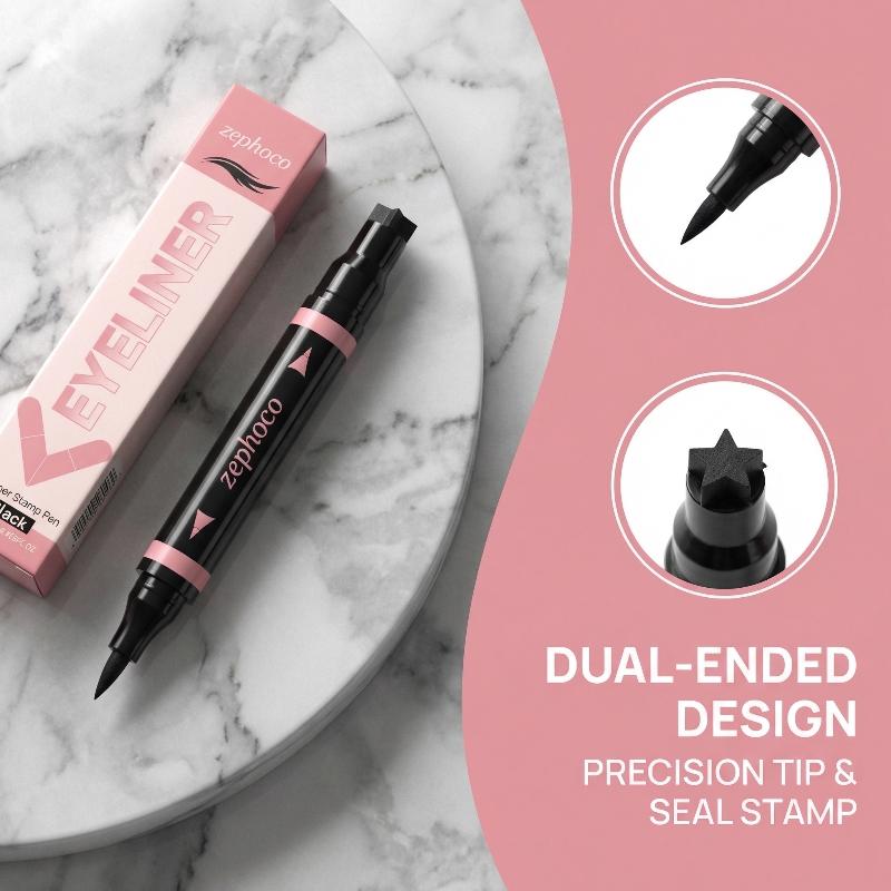 Waterproof Liquid Eyeliner Pen - Zwartbruine geïntegreerde eyeliner-stempel Precieze contouren Signet