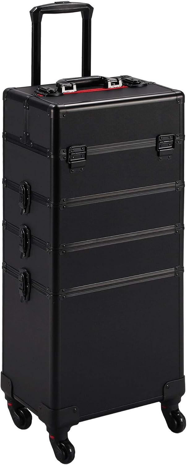 Makeup - Zwarte 4-in-1 afsluitbare rollende make-up koffer,