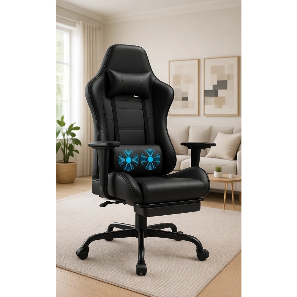 Massage - Gamingstoelen: Ergonomische bureaustoel met voetensteun, massage-lendensteun,