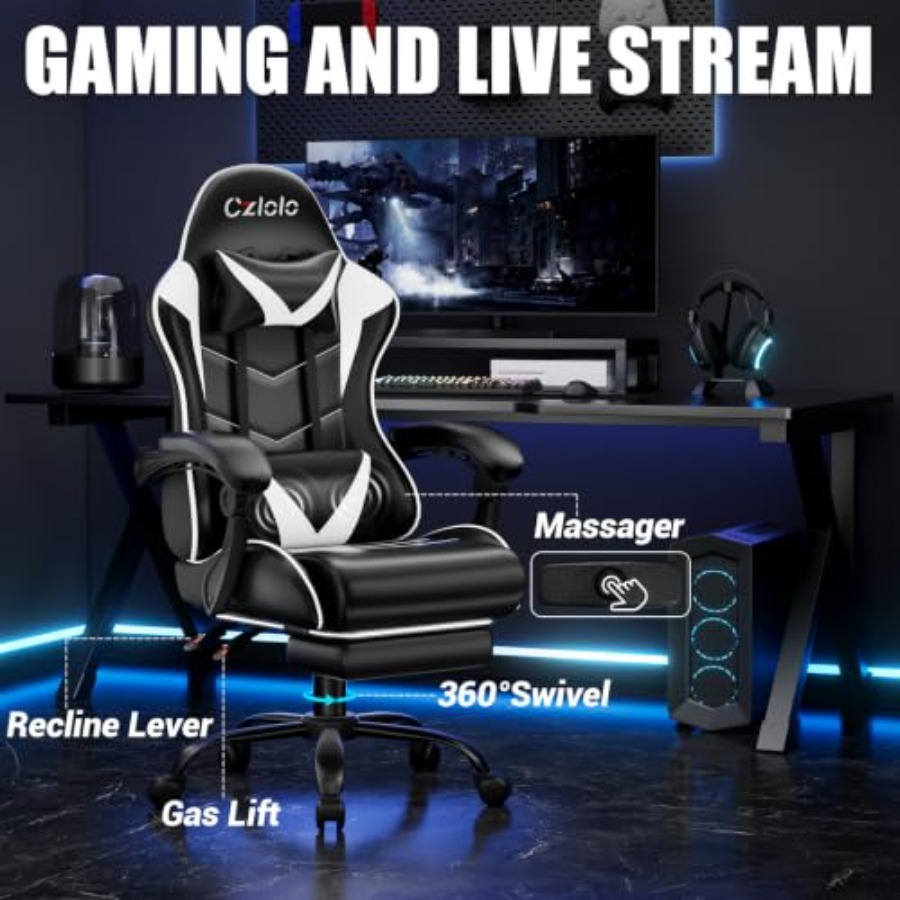 Gamingstoel met voetensteun, r - Massage recensie en prijs
